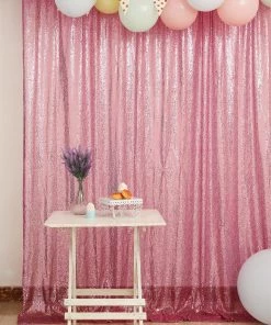 HIER_3110 8ftx8ft Pink Sequin Photography Booth Backdrop Semi-Sheer Curtain