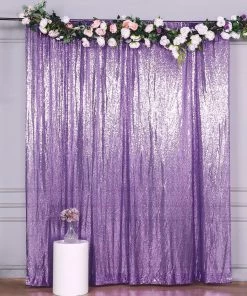 HIER_3110 8ftx8ft Purple Sequin Photography Booth Backdrop Semi-Sheer Curtain Big Event Backdrops & Décor