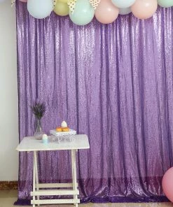 HIER_3110 8ftx8ft Purple Sequin Photography Booth Backdrop Semi-Sheer Curtain Big Event Backdrops & Décor