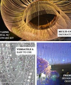 HIER_3110 Big Event Backdrops & Décor 15 Strands | 15ft Crystal Beaded Ceiling Drape Curtains & Hanging Kit