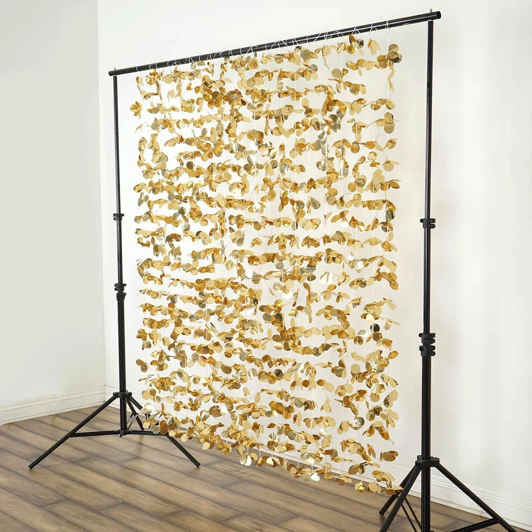 HIER_3110 6ft Metallic Gold Foil Hanging Flower Garland Backdrop Doorway Curtain Big Event Backdrops & Décor 2 HIER_3110 6ft Metallic Gold Foil Hanging Flower Garland Backdrop Doorway Curtain Big Event Backdrops & Décor