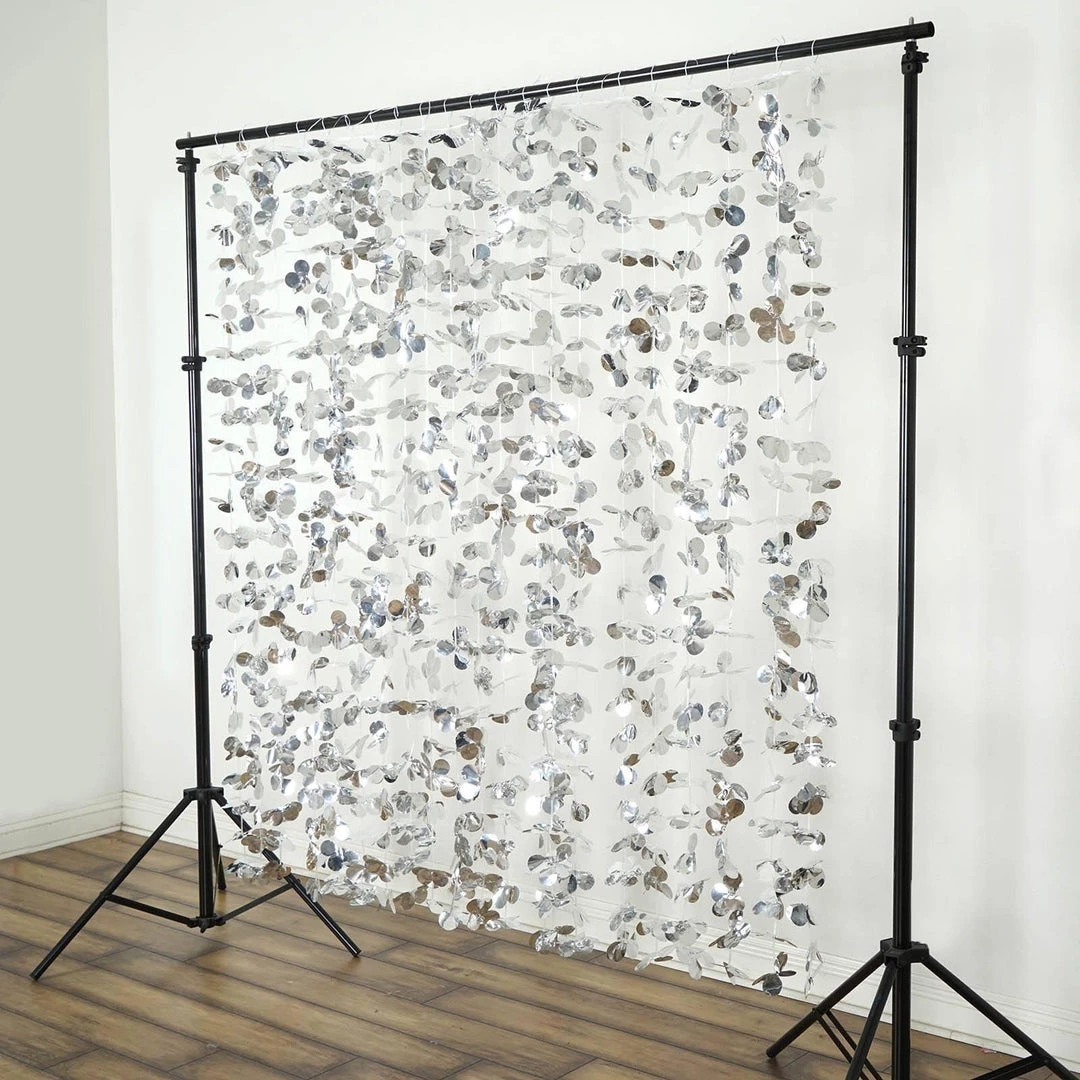 HIER_3110 Big Event Backdrops & Décor 6ft Metallic Silver Foil Hanging Flower Garland Backdrop Curtain 2 HIER_3110 Big Event Backdrops & Décor 6ft Metallic Silver Foil Hanging Flower Garland Backdrop Curtain