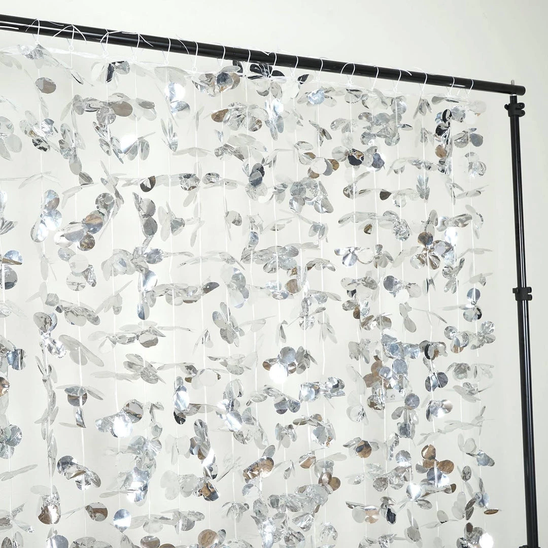 HIER_3110 Big Event Backdrops & Décor 6ft Metallic Silver Foil Hanging Flower Garland Backdrop Curtain 7 HIER_3110 Big Event Backdrops & Décor 6ft Metallic Silver Foil Hanging Flower Garland Backdrop Curtain