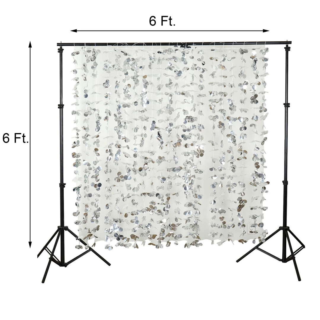 HIER_3110 Big Event Backdrops & Décor 6ft Metallic Silver Foil Hanging Flower Garland Backdrop Curtain 3 HIER_3110 Big Event Backdrops & Décor 6ft Metallic Silver Foil Hanging Flower Garland Backdrop Curtain