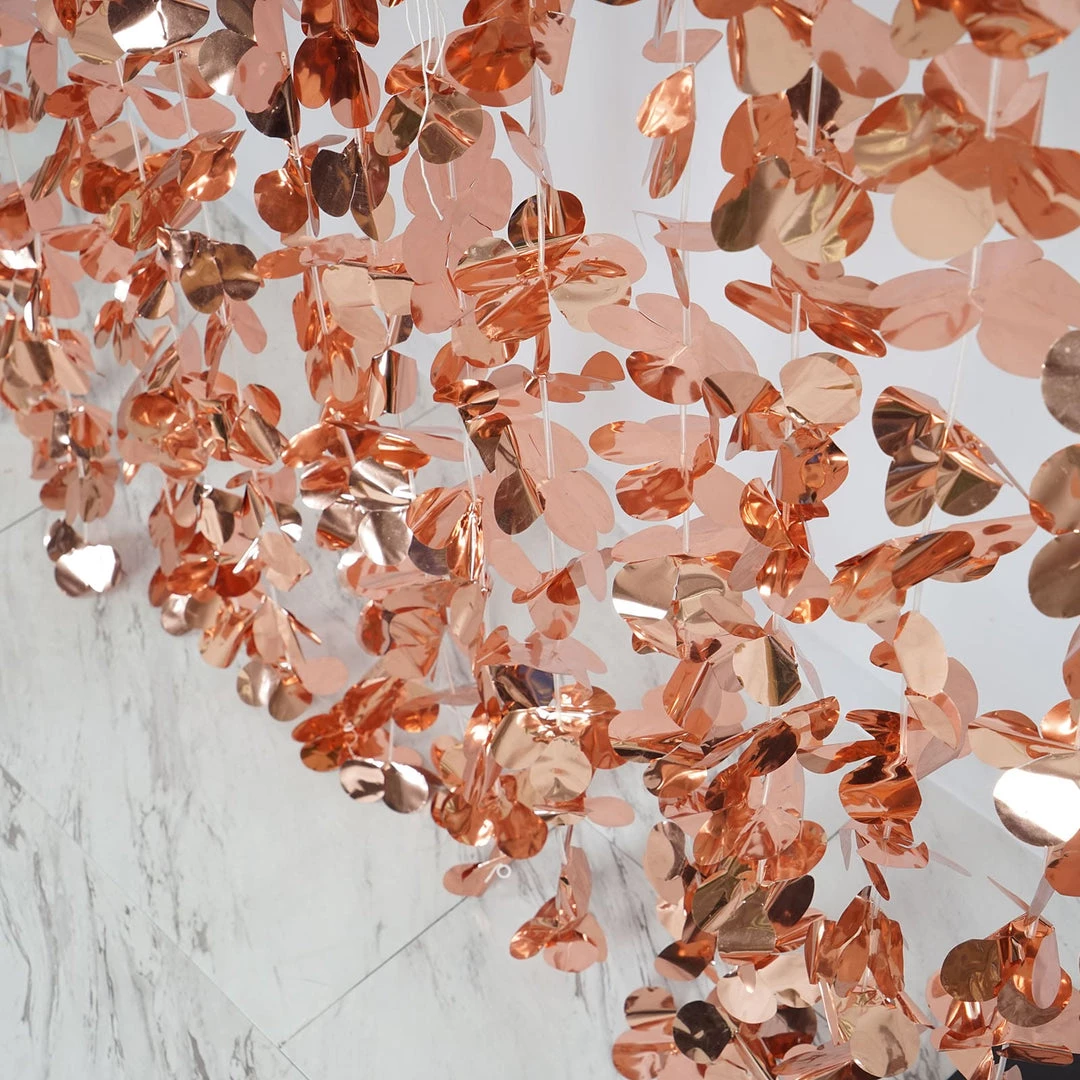 HIER_3110 Big Event Backdrops & Décor 6ft Metallic Blush/Rose Gold Foil Hanging Flower Garland Backdrop 7 HIER_3110 Big Event Backdrops & Décor 6ft Metallic Blush/Rose Gold Foil Hanging Flower Garland Backdrop