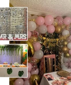 HIER_3110 Big Event Backdrops & Décor 6ft Metallic Silver Foil Hanging Flower Garland Backdrop Curtain 13 HIER_3110 Big Event Backdrops & Décor 6ft Metallic Silver Foil Hanging Flower Garland Backdrop Curtain