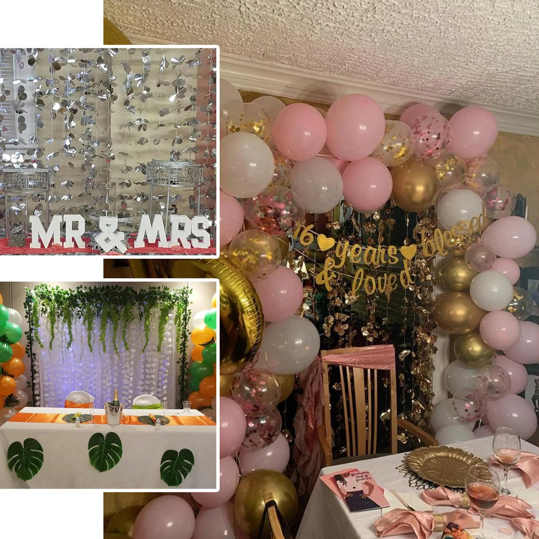 HIER_3110 Big Event Backdrops & Décor 6ft Metallic Silver Foil Hanging Flower Garland Backdrop Curtain 5 HIER_3110 Big Event Backdrops & Décor 6ft Metallic Silver Foil Hanging Flower Garland Backdrop Curtain