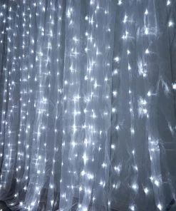 HIER_3110 18ftx9ft | White Sheer Organza & Cool LED Lights Photography Backdrop Backdrop Panels