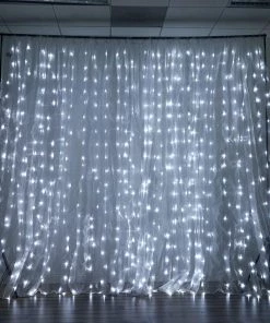 HIER_3110 18ftx9ft | White Sheer Organza & Cool LED Lights Photography Backdrop Backdrop Panels
