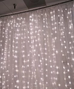 HIER_3110 Big Event Backdrops & Décor 18ftx9ft | White Sheer Organza & White LED Lights Photography Backdrop