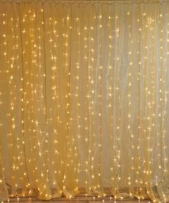 HIER_3110 20ftx10ft | Gold Sheer Organza & White LED Lights Photography Backdrop Big Event Backdrops & Décor