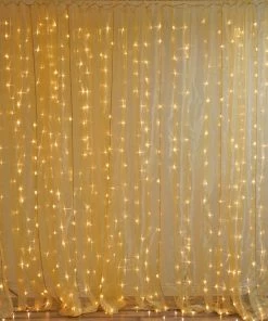 HIER_3110 20ftx10ft | Gold Sheer Organza & White LED Lights Photography Backdrop Big Event Backdrops & Décor