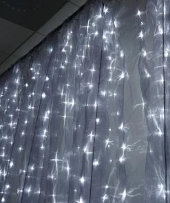 HIER_3110 Big Event Backdrops & Décor 20ftx10ft | Silver Sheer Organza & Cool LED Lights Photography Backdrop