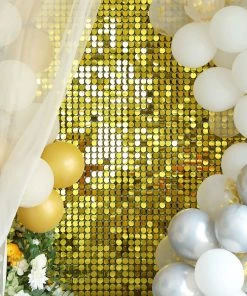 HIER_3400 10 Panels | Ritzy Gold Sequin Shimmer Wall Backdrop Panels, Round Sequin Party Backdrop, Active Spangle Wall Art Décor - 12