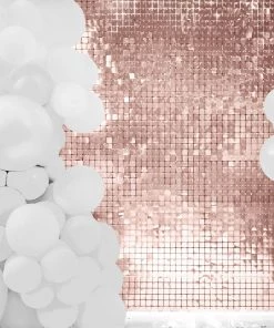 HIER_3400 10 Panels | Ritzy Blush/Rose Gold Square Sequin Wall Backdrop Panels, Shimmer Party Backdrop, Active Spangle Wall Art Décor - 12"x12"