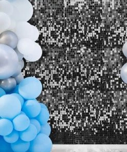 HIER_3400 10 Panels | Ritzy Black Square Sequin Wall Party Backdrop Panels, Shimmer Backdrop, Active Spangle Wall Art Décor - 12"x12"
