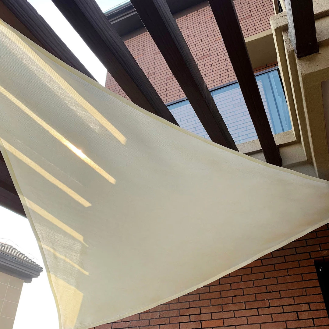 HIER_3130 12ft Ivory Triangular UV Blocking Sun Shade Sail, Hanging Patio Canopy Hanging Ceiling Decorations 1 HIER_3130 12ft Ivory Triangular UV Blocking Sun Shade Sail, Hanging Patio Canopy Hanging Ceiling Decorations