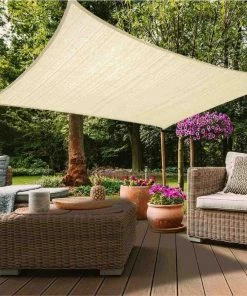 HIER_3130 12ftx16ft Ivory UV Block Sun Shade Sail, Hanging Outdoor Patio Canopy Hanging Ceiling Decorations