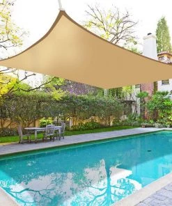HIER_3130 Hanging Ceiling Decorations 16ftx20ft Tan UV Block Sun Shade Sail, Hanging Outdoor Patio Canopy