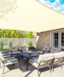 HIER_3130 8ftx10ft Ivory UV Block Sun Shade Sail, Hanging Outdoor Patio Canopy Hanging Ceiling Decorations