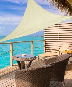 HIER_3130 10ftx10ftx14ft Ivory Triangular UV Block Sun Shade Sail, Patio Canopy Hanging Ceiling Decorations