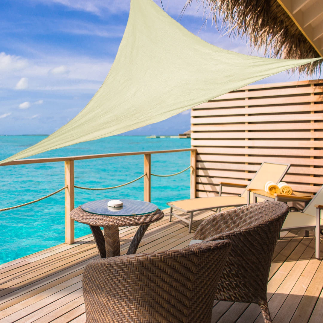 HIER_3130 10ftx10ftx14ft Ivory Triangular UV Block Sun Shade Sail, Patio Canopy Hanging Ceiling Decorations 1 HIER_3130 10ftx10ftx14ft Ivory Triangular UV Block Sun Shade Sail, Patio Canopy Hanging Ceiling Decorations