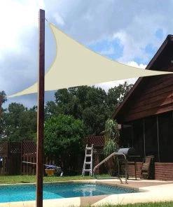 HIER_3130 10ftx10ftx14ft Ivory Triangular UV Block Sun Shade Sail, Patio Canopy Hanging Ceiling Decorations