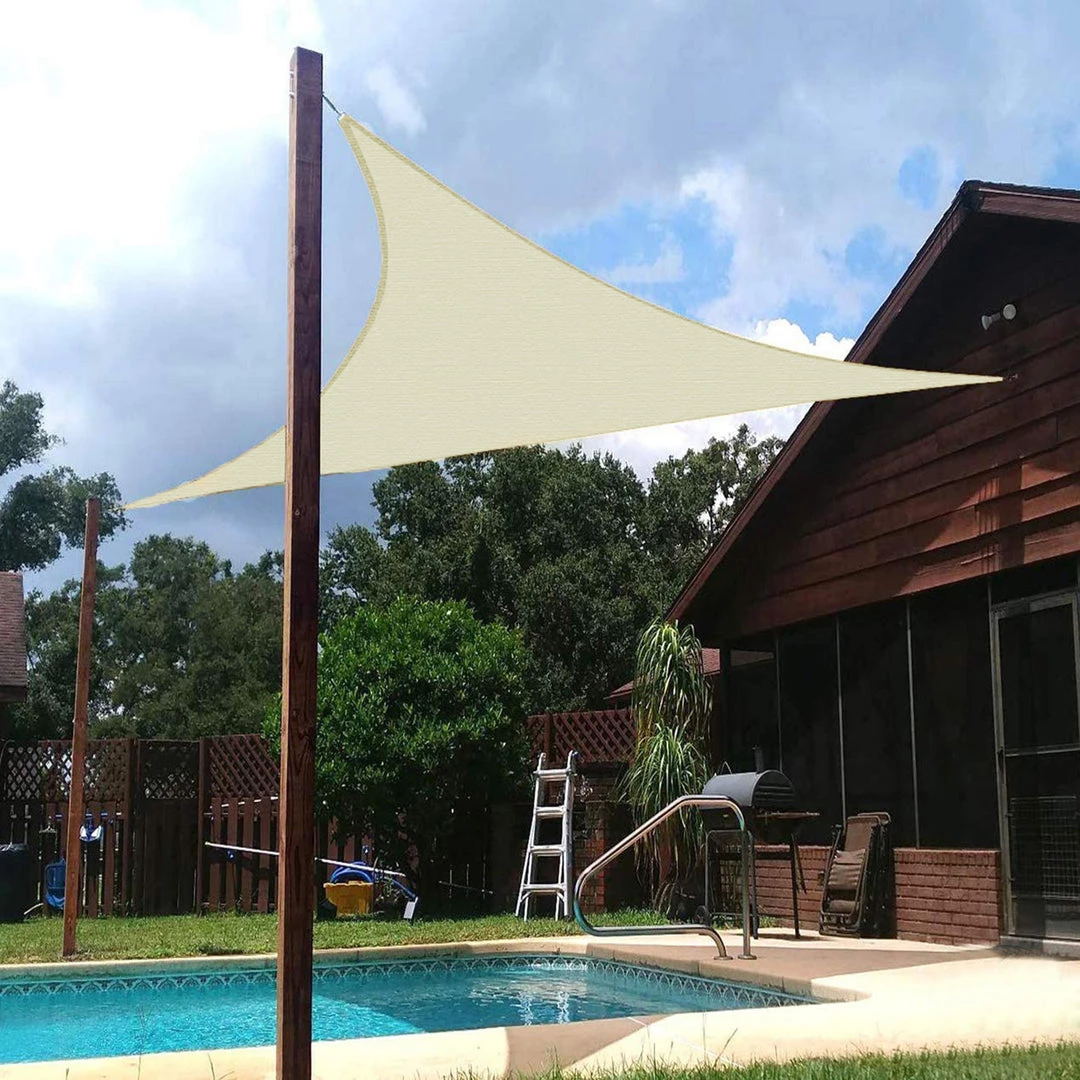 HIER_3130 10ftx10ftx14ft Ivory Triangular UV Block Sun Shade Sail, Patio Canopy Hanging Ceiling Decorations 2 HIER_3130 10ftx10ftx14ft Ivory Triangular UV Block Sun Shade Sail, Patio Canopy Hanging Ceiling Decorations