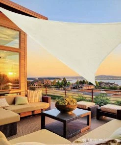 HIER_3130 10ftx10ftx14ft Ivory Triangular UV Block Sun Shade Sail, Patio Canopy Hanging Ceiling Decorations 26 HIER_3130 10ftx10ftx14ft Ivory Triangular UV Block Sun Shade Sail, Patio Canopy Hanging Ceiling Decorations