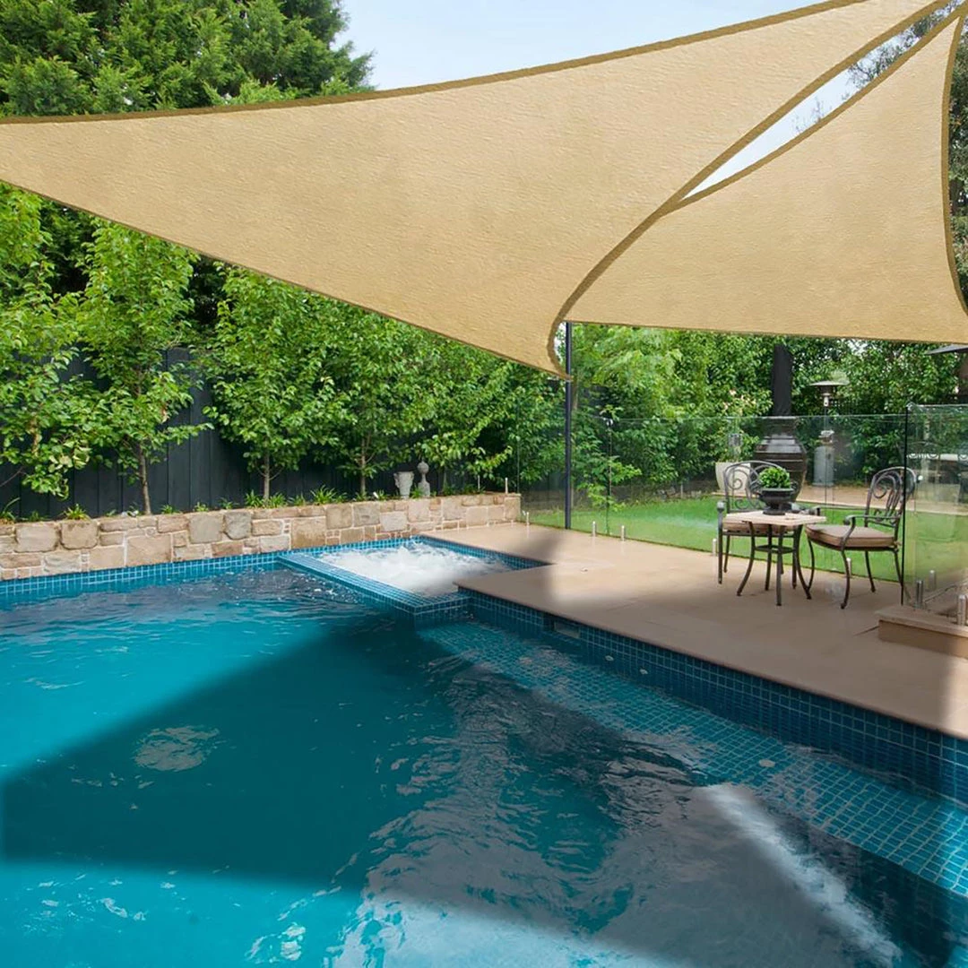 HIER_3130 10ftx10ftx14ft Tan Triangular UV Blocking Sun Shade Sail, Patio Canopy Hanging Ceiling Decorations 7 HIER_3130 10ftx10ftx14ft Tan Triangular UV Blocking Sun Shade Sail, Patio Canopy Hanging Ceiling Decorations