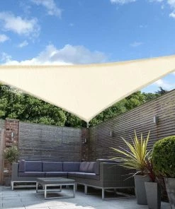 HIER_3130 12ft Ivory Triangular UV Blocking Sun Shade Sail, Hanging Patio Canopy Hanging Ceiling Decorations