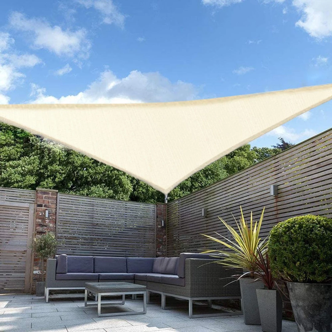 HIER_3130 12ft Ivory Triangular UV Blocking Sun Shade Sail, Hanging Patio Canopy Hanging Ceiling Decorations 2 HIER_3130 12ft Ivory Triangular UV Blocking Sun Shade Sail, Hanging Patio Canopy Hanging Ceiling Decorations