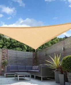 HIER_3130 12ft Tan Triangular UV Blocking Sun Shade Sail, Hanging Patio Canopy Hanging Ceiling Decorations