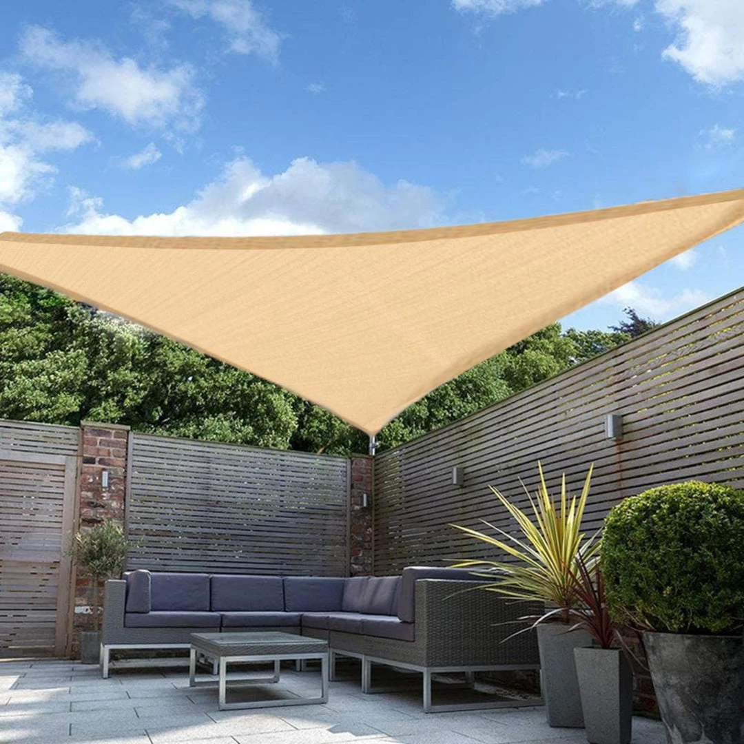 HIER_3130 12ft Tan Triangular UV Blocking Sun Shade Sail, Hanging Patio Canopy Hanging Ceiling Decorations 2 HIER_3130 12ft Tan Triangular UV Blocking Sun Shade Sail, Hanging Patio Canopy Hanging Ceiling Decorations