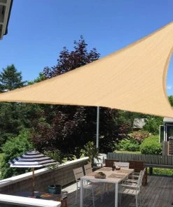 HIER_3130 16ft Tan Triangular UV Blocking Sun Shade Sail, Hanging Patio Canopy Hanging Ceiling Decorations