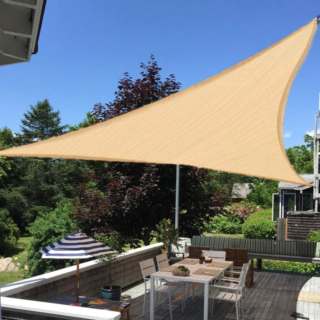 HIER_3130 16ft Tan Triangular UV Blocking Sun Shade Sail, Hanging Patio Canopy Hanging Ceiling Decorations 1 HIER_3130 16ft Tan Triangular UV Blocking Sun Shade Sail, Hanging Patio Canopy Hanging Ceiling Decorations