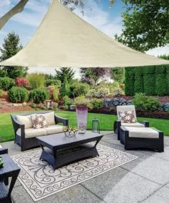 HIER_3130 Hanging Ceiling Decorations 20ft Ivory Triangular UV Blocking Sun Shade Sail, Hanging Patio Canopy