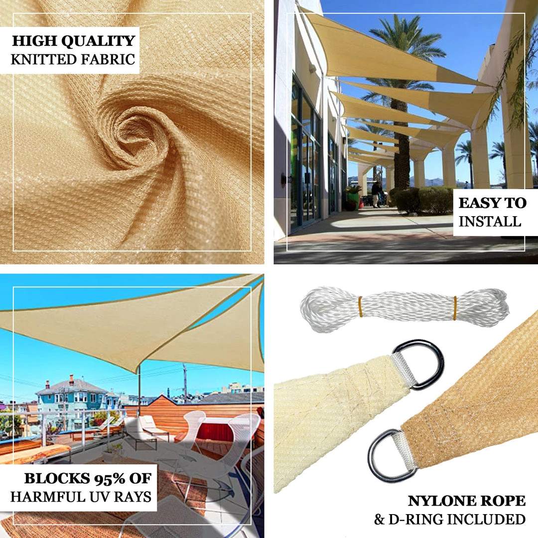 HIER_3130 10ftx10ftx14ft Tan Triangular UV Blocking Sun Shade Sail, Patio Canopy Hanging Ceiling Decorations 4 HIER_3130 10ftx10ftx14ft Tan Triangular UV Blocking Sun Shade Sail, Patio Canopy Hanging Ceiling Decorations