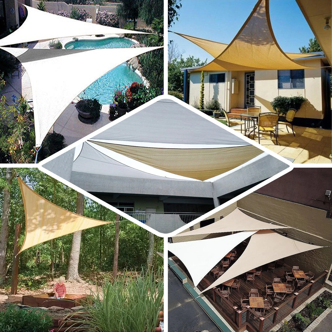 HIER_3130 16ft Tan Triangular UV Blocking Sun Shade Sail, Hanging Patio Canopy Hanging Ceiling Decorations 5 HIER_3130 16ft Tan Triangular UV Blocking Sun Shade Sail, Hanging Patio Canopy Hanging Ceiling Decorations