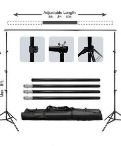 HIER_3110 Backdrop Stands & Ceiling Kits 8ftX10ft Metal Adjustable Photography Backdrop Stand Kit & FREE Clips