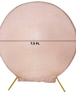 HIER_3110 Backdrop Panels 7.5ft Metallic Blush/Rose Gold Sparkle Sequin Round Wedding Arch Cover, Shiny Shimmer Backdrop Stand Cover - 2-Sided Custom Fit