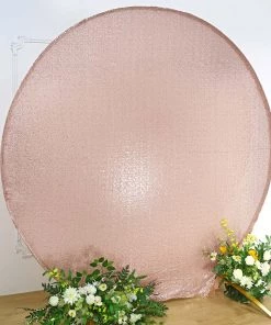 HIER_3110 Backdrop Panels 7.5ft Metallic Blush/Rose Gold Sparkle Sequin Round Wedding Arch Cover, Shiny Shimmer Backdrop Stand Cover - 2-Sided Custom Fit