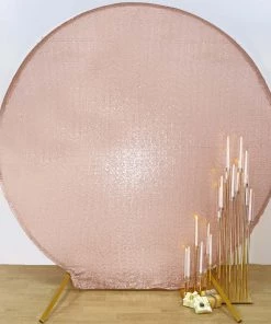 HIER_3110 Backdrop Panels 7.5ft Metallic Blush/Rose Gold Sparkle Sequin Round Wedding Arch Cover, Shiny Shimmer Backdrop Stand Cover - 2-Sided Custom Fit