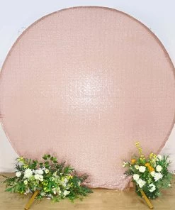 HIER_3110 Backdrop Panels 7.5ft Metallic Blush/Rose Gold Sparkle Sequin Round Wedding Arch Cover, Shiny Shimmer Backdrop Stand Cover - 2-Sided Custom Fit