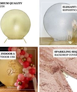 HIER_3110 Backdrop Panels 7.5ft Metallic Gold Sparkle Sequin Round Wedding Arch Cover, Shiny Shimmer Backdrop Stand Cover - 2-Sided Custom Fit