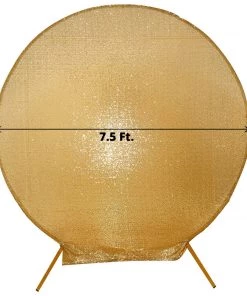 HIER_3110 Backdrop Panels 7.5ft Metallic Gold Sparkle Sequin Round Wedding Arch Cover, Shiny Shimmer Backdrop Stand Cover - 2-Sided Custom Fit