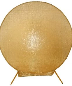 HIER_3110 Backdrop Panels 7.5ft Metallic Gold Sparkle Sequin Round Wedding Arch Cover, Shiny Shimmer Backdrop Stand Cover - 2-Sided Custom Fit