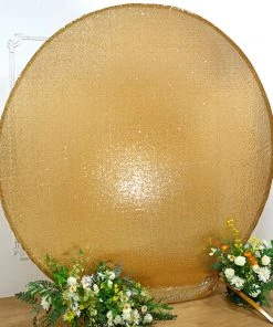 HIER_3110 Backdrop Panels 7.5ft Metallic Gold Sparkle Sequin Round Wedding Arch Cover, Shiny Shimmer Backdrop Stand Cover - 2-Sided Custom Fit