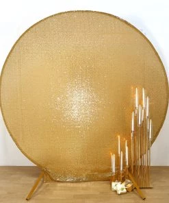 HIER_3110 Backdrop Panels 7.5ft Metallic Gold Sparkle Sequin Round Wedding Arch Cover, Shiny Shimmer Backdrop Stand Cover - 2-Sided Custom Fit