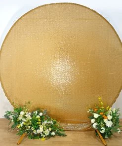 HIER_3110 Backdrop Panels 7.5ft Metallic Gold Sparkle Sequin Round Wedding Arch Cover, Shiny Shimmer Backdrop Stand Cover - 2-Sided Custom Fit